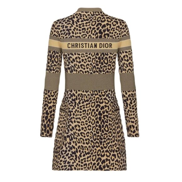 Christian Dior Leopard Print Zip-Up Dress Long Sleeve - Picture 2 of 5